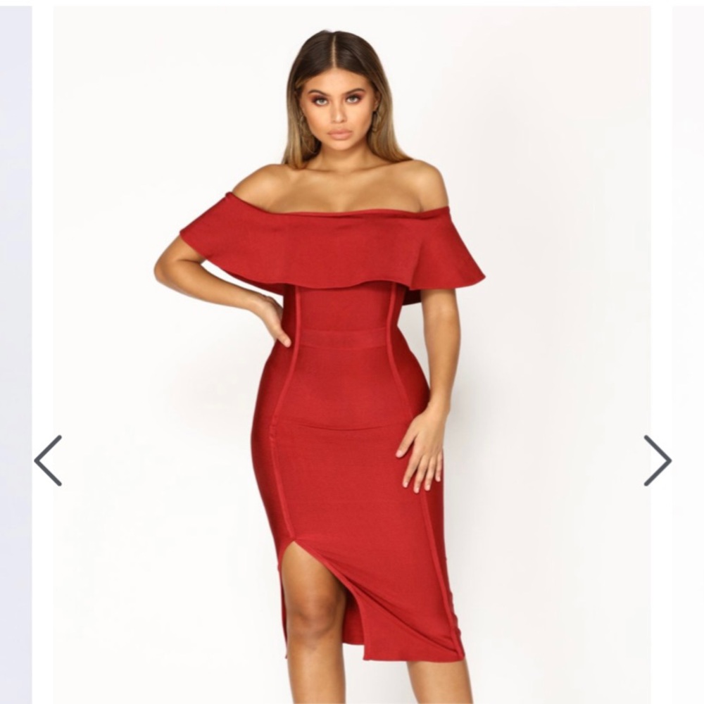 Deep red off shoulder bandage dress - Picture 3 of 3